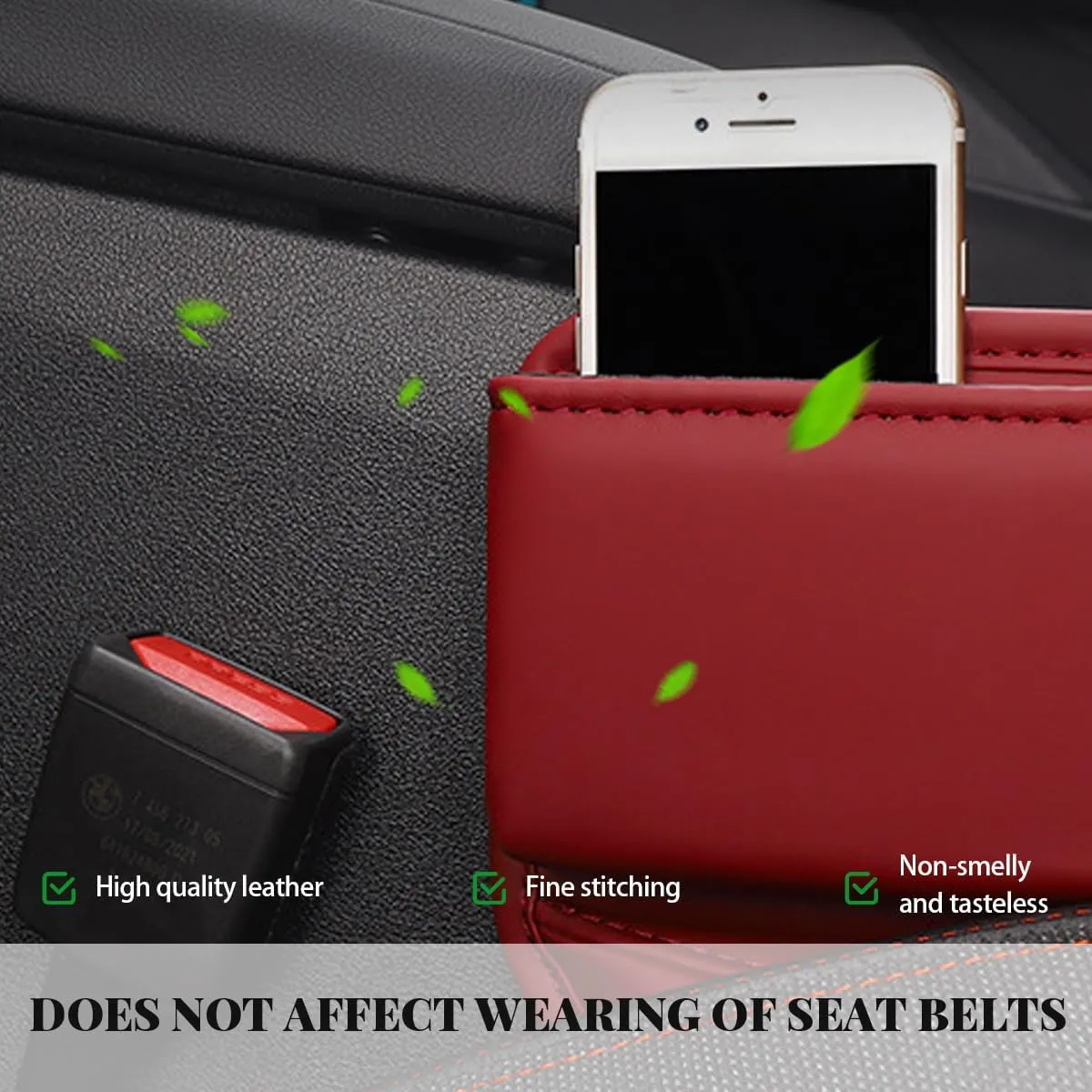 2 PCS Car Seat Gap Filler Organizer, Leather Multifunctional Seat Gap Storage Box with Cup Holder, Auto Seat Console Side Organizer for Phone Glasses Key Card, Car Accessories (Wine Red)