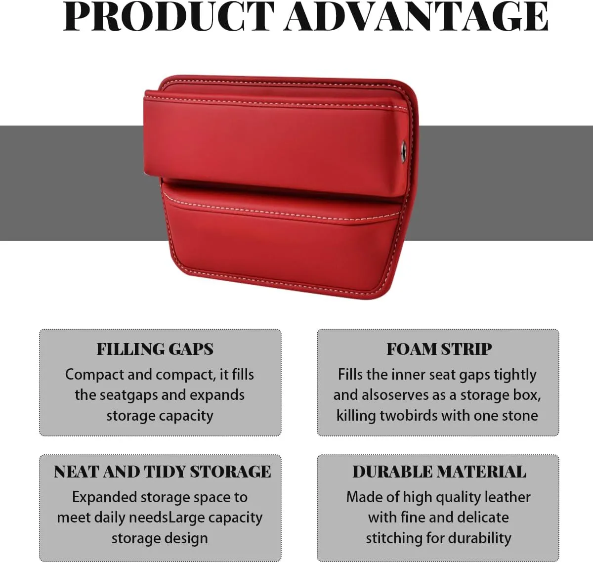 2 PCS Car Seat Gap Filler Organizer, Leather Multifunctional Seat Gap Storage Box with Cup Holder, Auto Seat Console Side Organizer for Phone Glasses Key Card, Car Accessories (Wine Red)