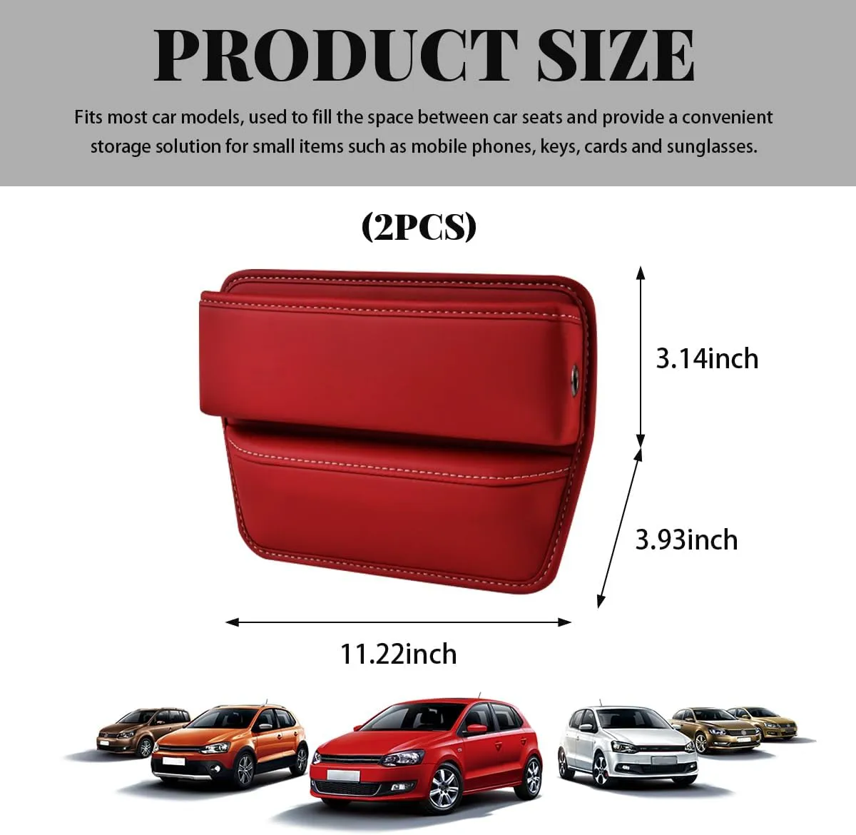 2 PCS Car Seat Gap Filler Organizer, Leather Multifunctional Seat Gap Storage Box with Cup Holder, Auto Seat Console Side Organizer for Phone Glasses Key Card, Car Accessories (Wine Red)