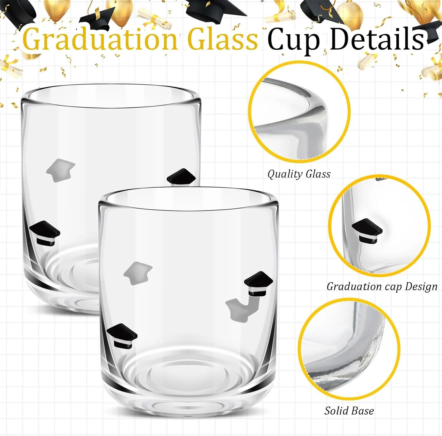 2 Pcs Graduation Icon Juice Glasses, 14oz Graduation Hat Stemless Wine Drinking Juice Glass Cup for Class of 2025 Party Supplies Gift