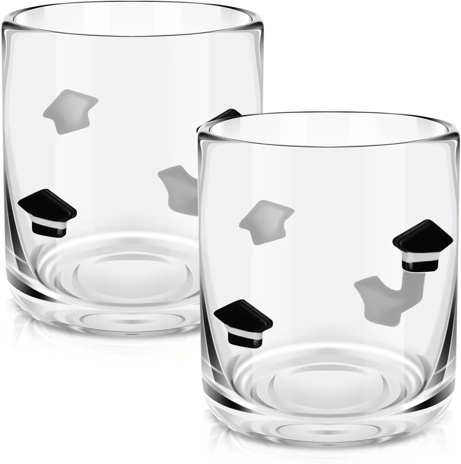 2 Pcs Graduation Icon Juice Glasses, 14oz Graduation Hat Stemless Wine Drinking Juice Glass Cup for Class of 2025 Party Supplies Gift