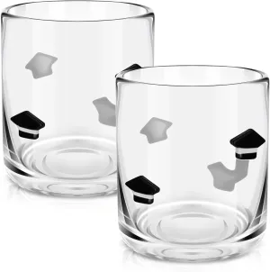 2 Pcs Graduation Icon Juice Glasses, 14oz Graduation Hat Stemless Wine Drinking Juice Glass Cup for Class of 2025 Party Supplies Gift