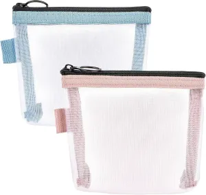 2 Pcs Mini Zipper Toiletry Bag, Mini Mesh Makeup Bag, Nylon Waterproof Small Purse, Small Make up Bag Travel Pouch with Zipper Portable Makeup Pouch Travel Toiletry Bag