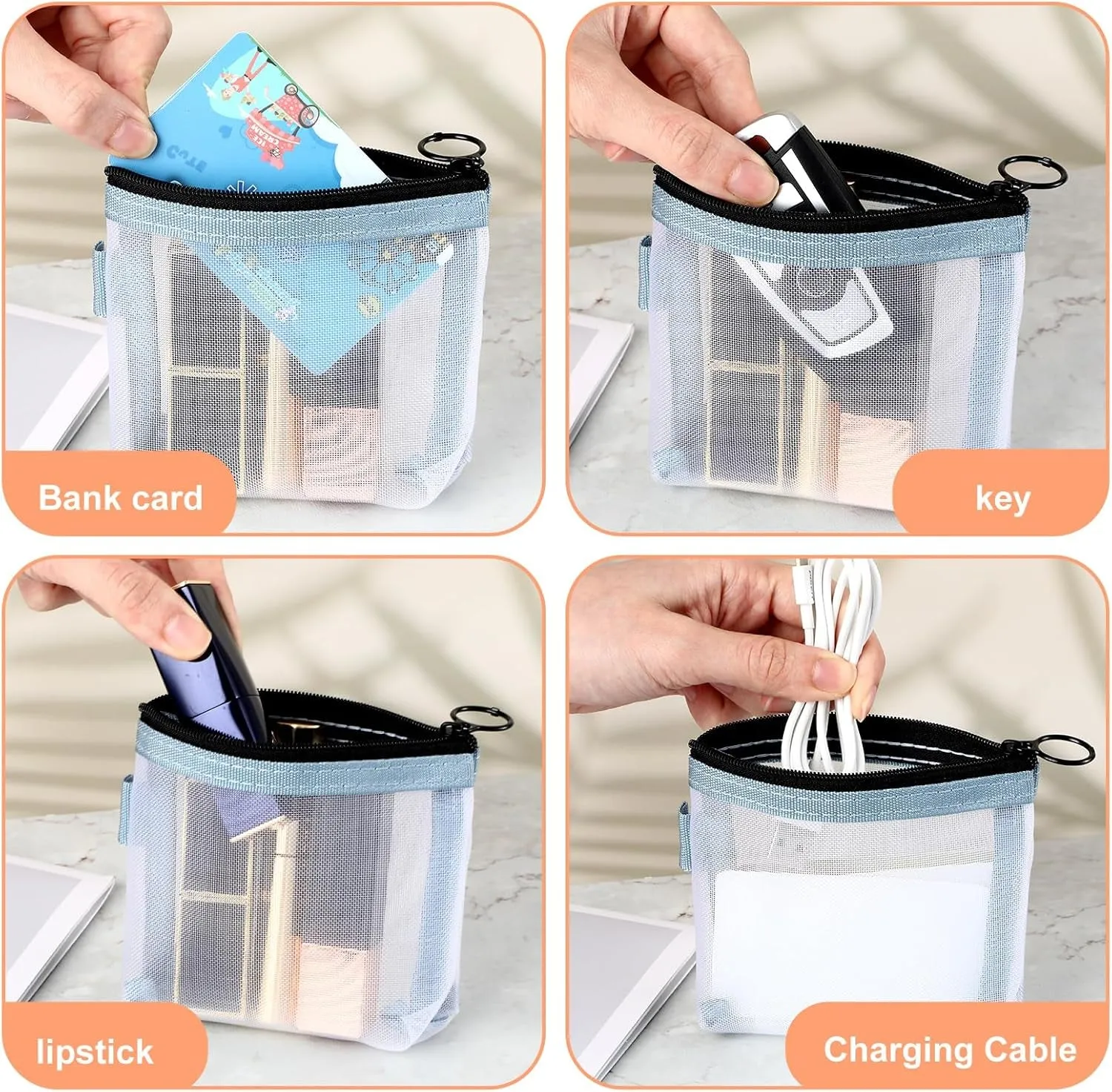 2 Pcs Mini Zipper Toiletry Bag, Mini Mesh Makeup Bag, Nylon Waterproof Small Purse, Small Make up Bag Travel Pouch with Zipper Portable Makeup Pouch Travel Toiletry Bag