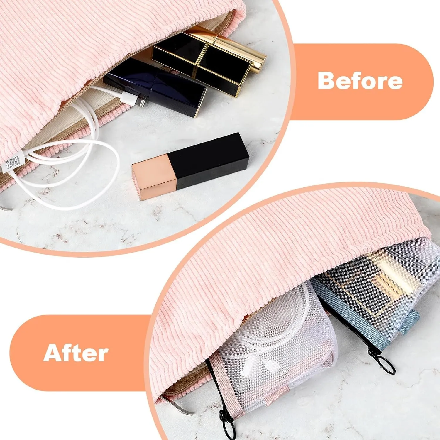 2 Pcs Mini Zipper Toiletry Bag, Mini Mesh Makeup Bag, Nylon Waterproof Small Purse, Small Make up Bag Travel Pouch with Zipper Portable Makeup Pouch Travel Toiletry Bag