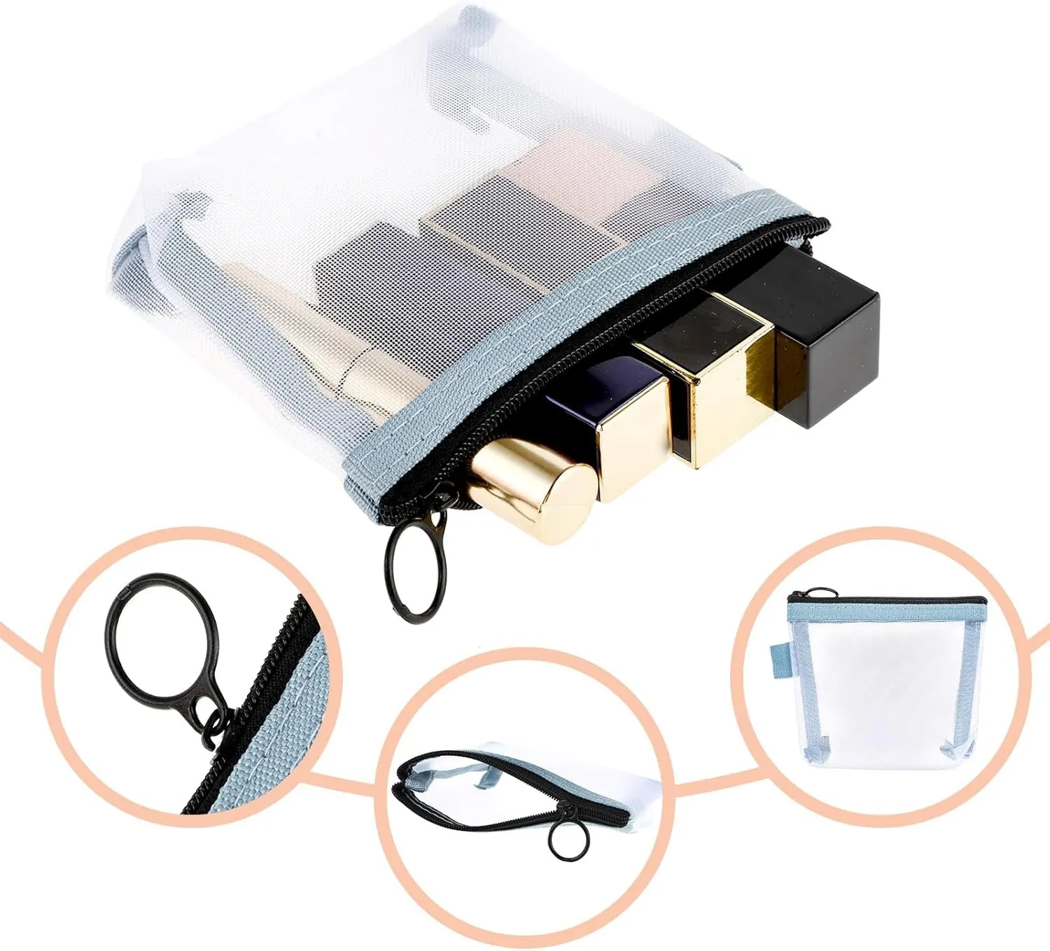 2 Pcs Mini Zipper Toiletry Bag, Mini Mesh Makeup Bag, Nylon Waterproof Small Purse, Small Make up Bag Travel Pouch with Zipper Portable Makeup Pouch Travel Toiletry Bag