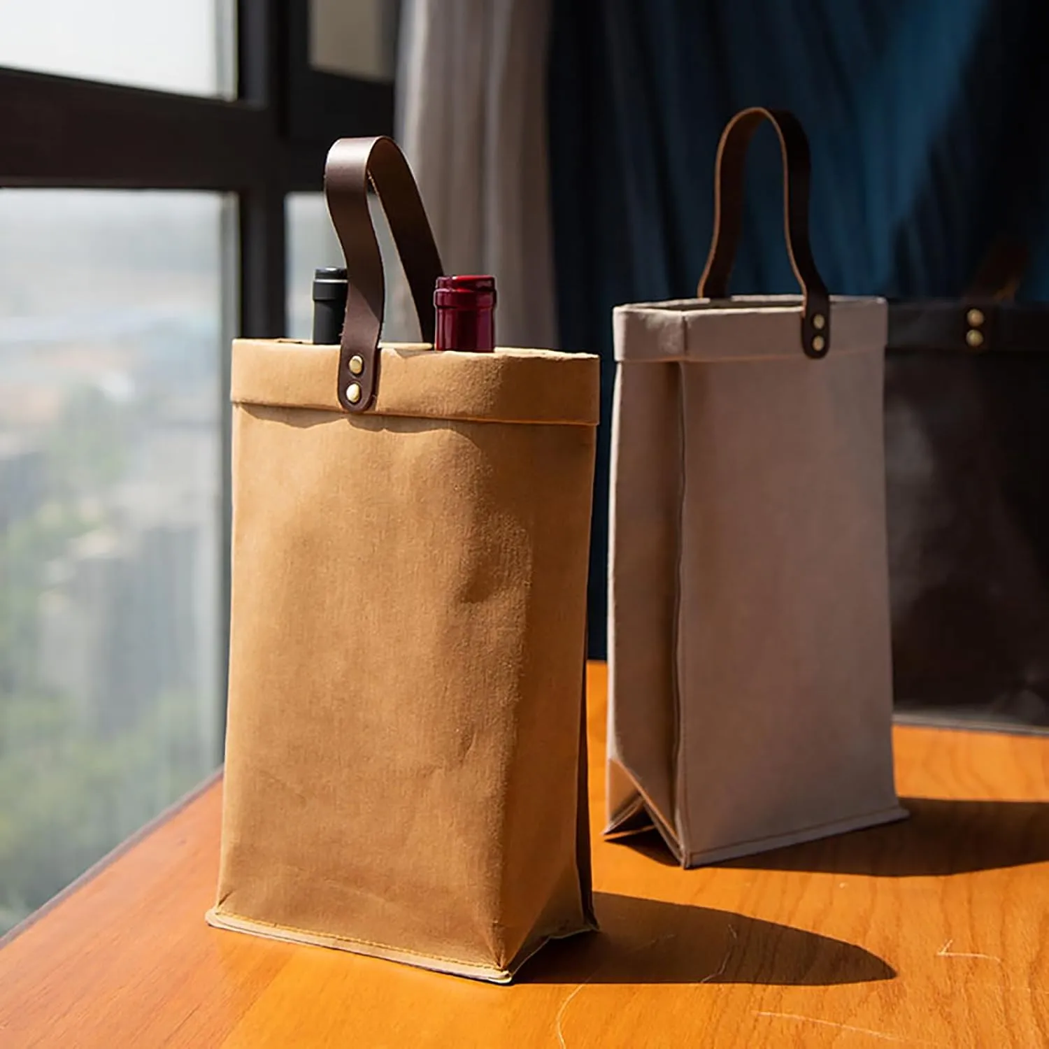 2 Pcs Wine Carrier Tote Bag Reusable Single Double Wine Bags for Wine Bottles Gifts for Birthday,Wedding,Picnic Party,Christmas