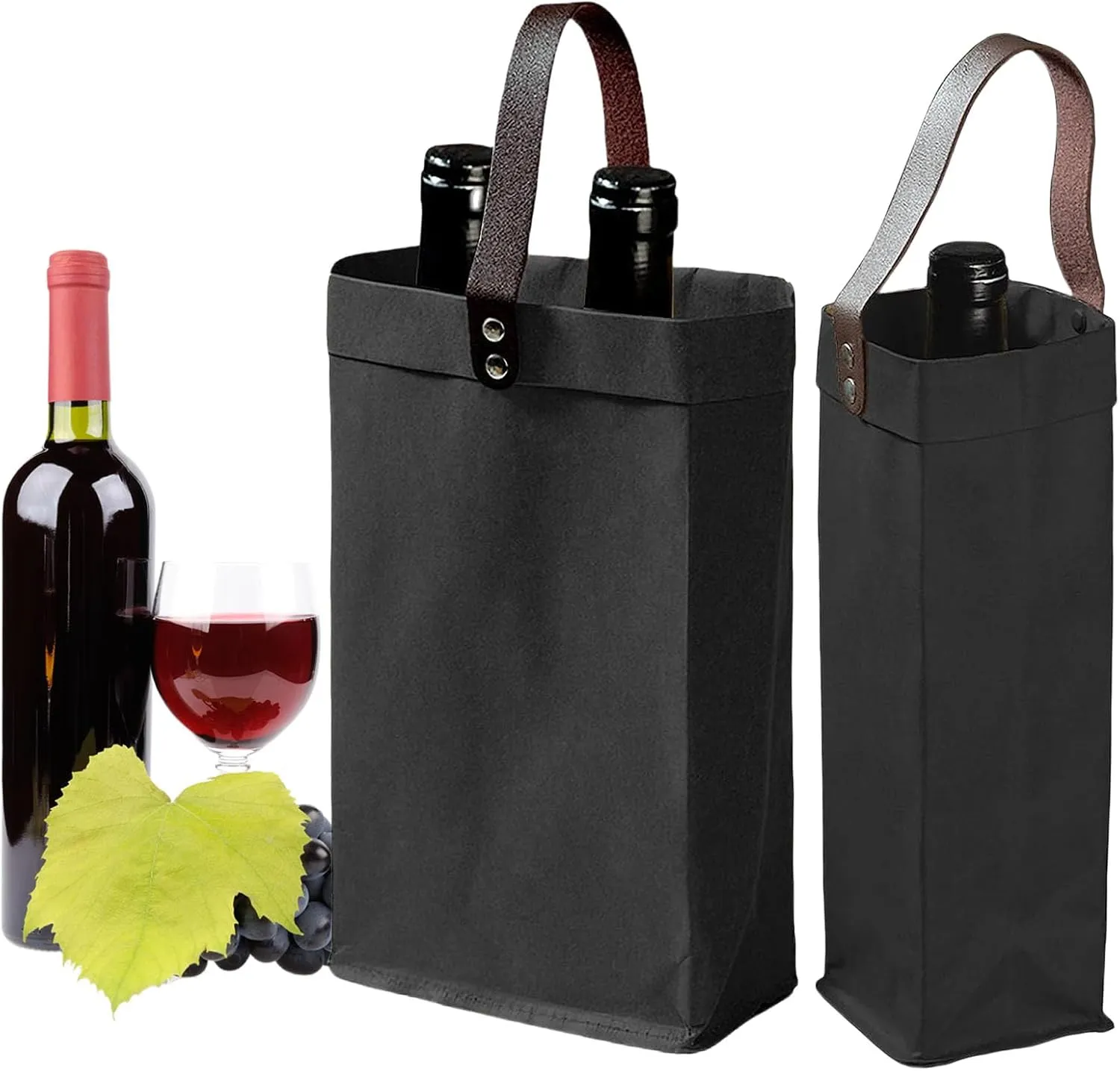 2 Pcs Wine Carrier Tote Bag Reusable Single Double Wine Bags for Wine Bottles Gifts for Birthday,Wedding,Picnic Party,Christmas