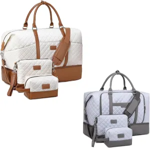 2 Set White Brown   Grey Blue Weekender Bags for Women with Toiletry Bags