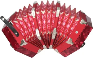 20 Button Anglo Style Concertina Accordion 40 Reeds 2.5 Octave Range with Adjustable Hand Straps and Carrying Bag for Beginners and Professionals (Red)