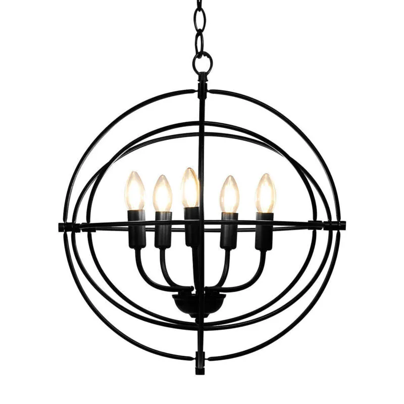 20 Inch 5 Lights Metal Chandelier with Pivoting Interlocking Rings - Color: Blac
