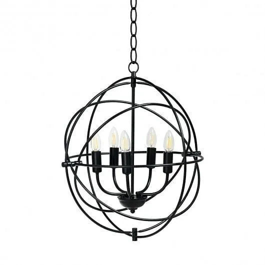 20 Inch 5 Lights Metal Chandelier with Pivoting Interlocking Rings - Color: Blac