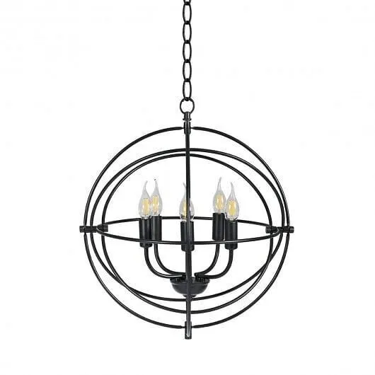 20 Inch 5 Lights Metal Chandelier with Pivoting Interlocking Rings - Color: Blac