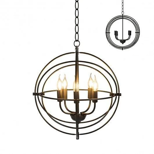 20 Inch 5 Lights Metal Chandelier with Pivoting Interlocking Rings - Color: Blac