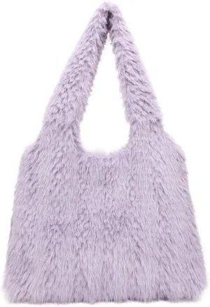 2024 Winter Fall Plush Shoulder Bag Women Fuzzy Tote Soft Faux Fur Handbag Magnetic Closure Small Zip Pocket