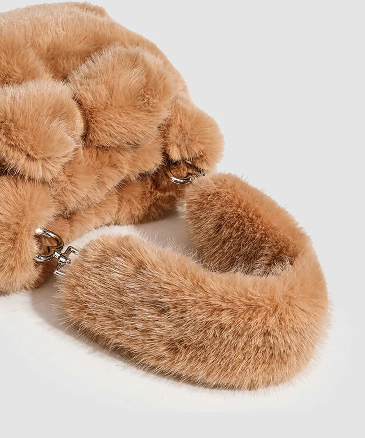 2024 Women Fall Winter Plush Tote Bag Bow Faux Mink Fur Short Handle PU Shoulder Strap Small Crossbody Bag
