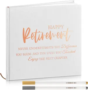2025 Retirement Guest Book with 2 Markers 8.7'' Square Hardcover Blank Guest Photo Signing Memory Book Happy Retirement Gift Party Supplies for Women Men Teacher Nurse Grad Decor(White)