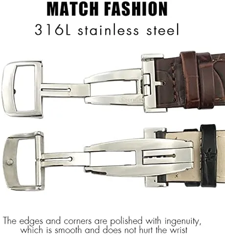 20mm 21mm Cowhide Watchband for Jaeger LeCoultre Master Watch Strap Soft Black Brown Blue Leather Bracelets Folding Buckle