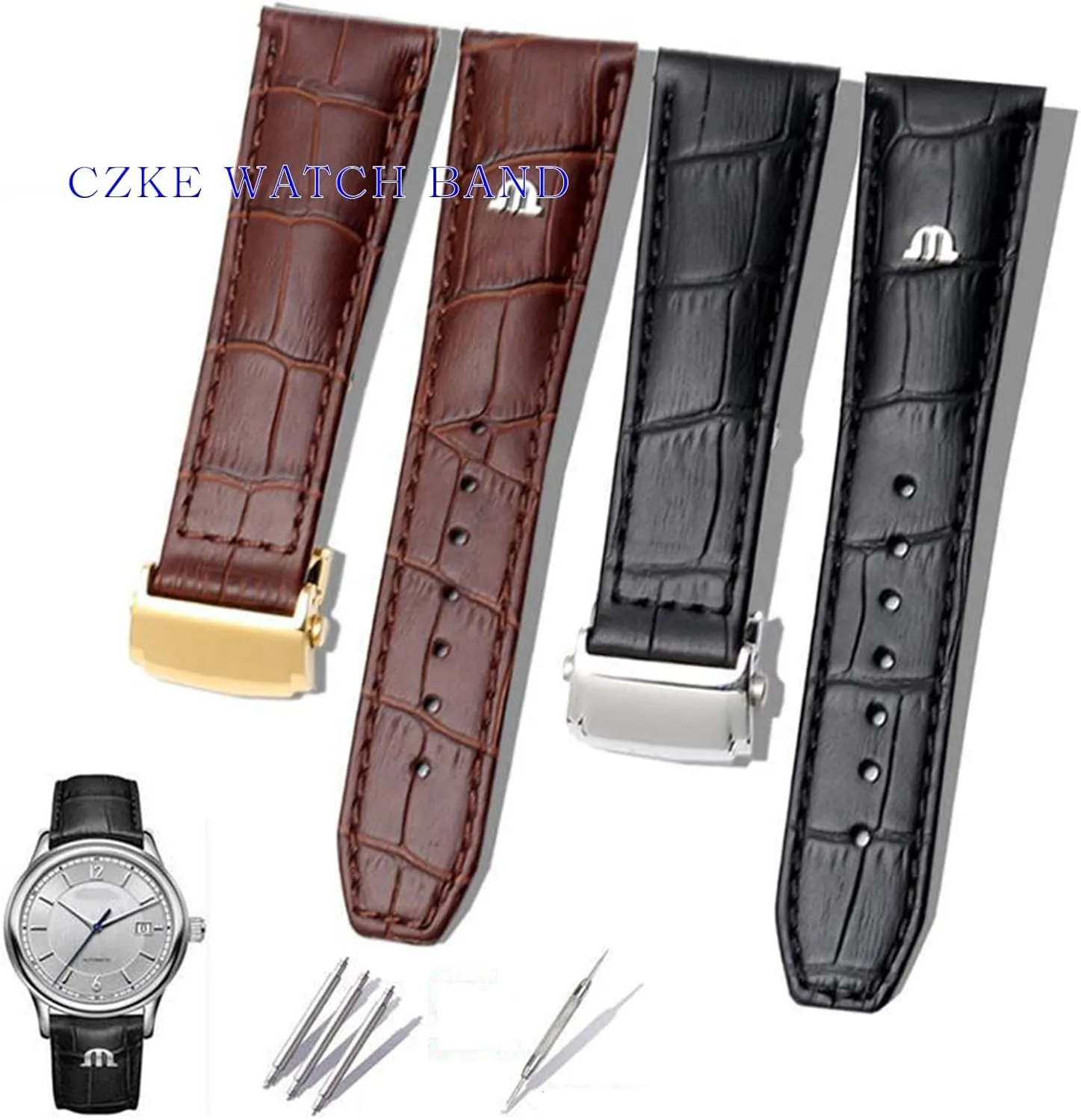 20mm 22mm for Maurice Lacroix Eliros watchband First Layer Calfskin with Folding Buckle Black Brown Cow Genuine Leather Strap