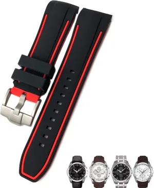 23mm 24mm Rubber Silicone Watch Strap Fit for T035 T035627 Butterfly Buckle Replacement Black Blue Curved End Watch Bands