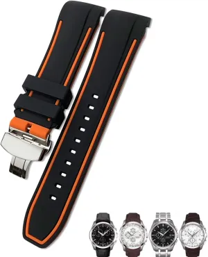 23mm 24mm Rubber Silicone Watch Strap Fit for T035 T035627 Butterfly Buckle Replacement Black Blue Curved End Watch Bands