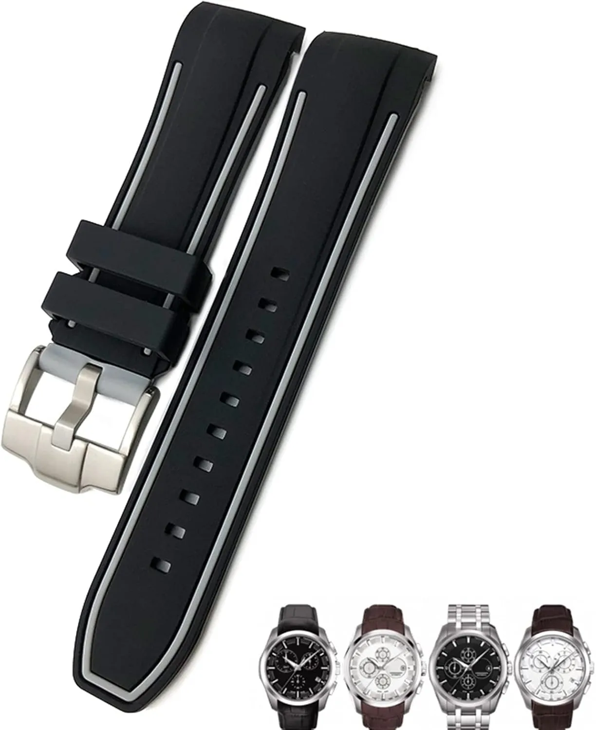 23mm 24mm Rubber Silicone Watch Strap Fit for T035 T035627 Butterfly Buckle Replacement Black Blue Curved End Watch Bands
