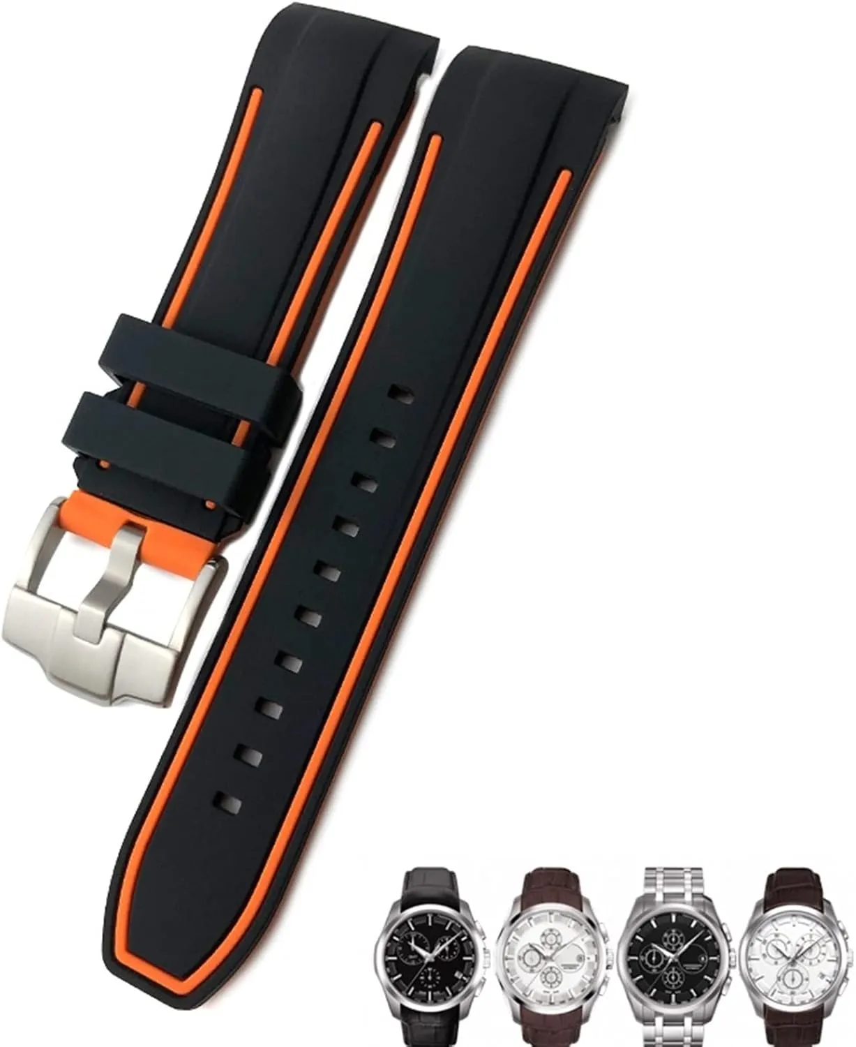 23mm 24mm Rubber Silicone Watch Strap Fit for T035 T035627 Butterfly Buckle Replacement Black Blue Curved End Watch Bands