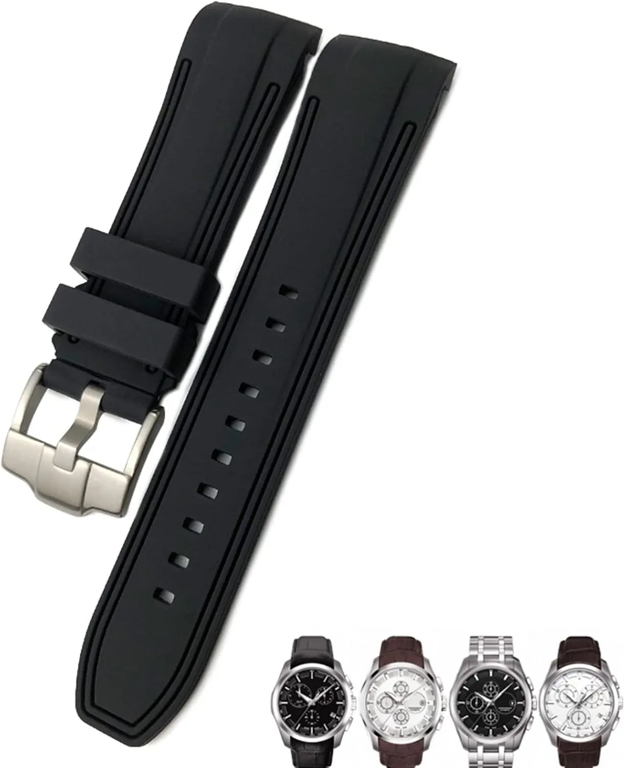 23mm 24mm Rubber Silicone Watch Strap Fit for T035 T035627 Butterfly Buckle Replacement Black Blue Curved End Watch Bands