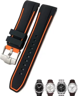 23mm 24mm Rubber Silicone Watch Strap Fit for T035 T035627 Butterfly Buckle Replacement Black Blue Curved End Watch Bands