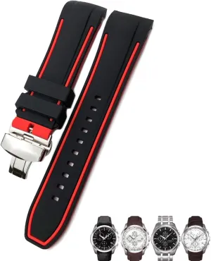 23mm 24mm Rubber Silicone Watch Strap Fit for T035 T035627 Butterfly Buckle Replacement Black Blue Curved End Watch Bands