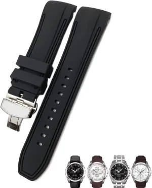 23mm 24mm Rubber Silicone Watch Strap Fit for T035 T035627 Butterfly Buckle Replacement Black Blue Curved End Watch Bands