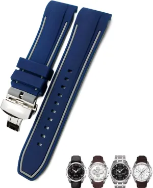23mm 24mm Rubber Silicone Watch Strap Fit for T035 T035627 Butterfly Buckle Replacement Black Blue Curved End Watch Bands