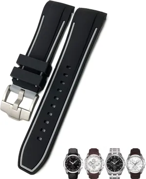 23mm 24mm Rubber Silicone Watch Strap Fit for T035 T035627 Butterfly Buckle Replacement Black Blue Curved End Watch Bands