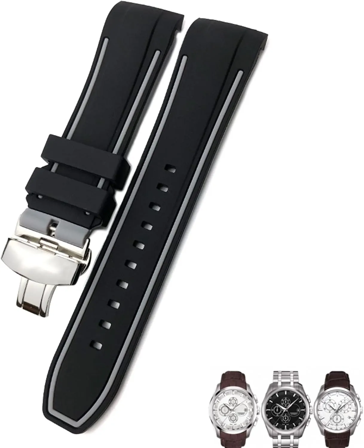 23mm 24mm Rubber Silicone Watch Strap Fit for T035 T035627 Butterfly Buckle Replacement Black Blue Curved End Watch Bands