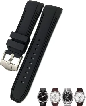 23mm 24mm Rubber Silicone Watch Strap Fit for T035 T035627 Butterfly Buckle Replacement Black Blue Curved End Watch Bands