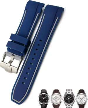 23mm 24mm Rubber Silicone Watch Strap Fit for T035 T035627 Butterfly Buckle Replacement Black Blue Curved End Watch Bands