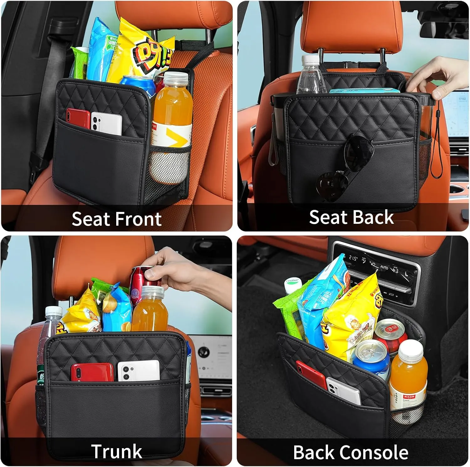 2Pack Car Seat Back Organizer, Waterproof Car Backseat Organizer with Cup Holders Large Capacity Hanging Car Storage Bag for Phones Documents Cups Bottle Travel Compatible with Most Vehicles
