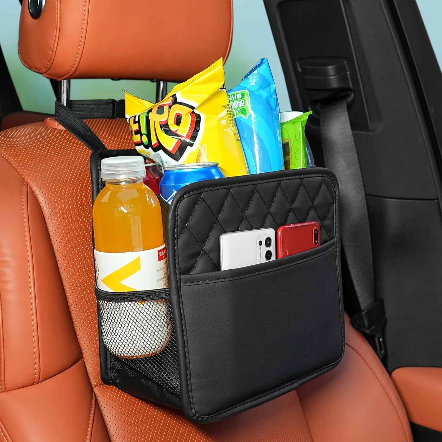 2Pack Car Seat Back Organizer, Waterproof Car Backseat Organizer with Cup Holders Large Capacity Hanging Car Storage Bag for Phones Documents Cups Bottle Travel Compatible with Most Vehicles