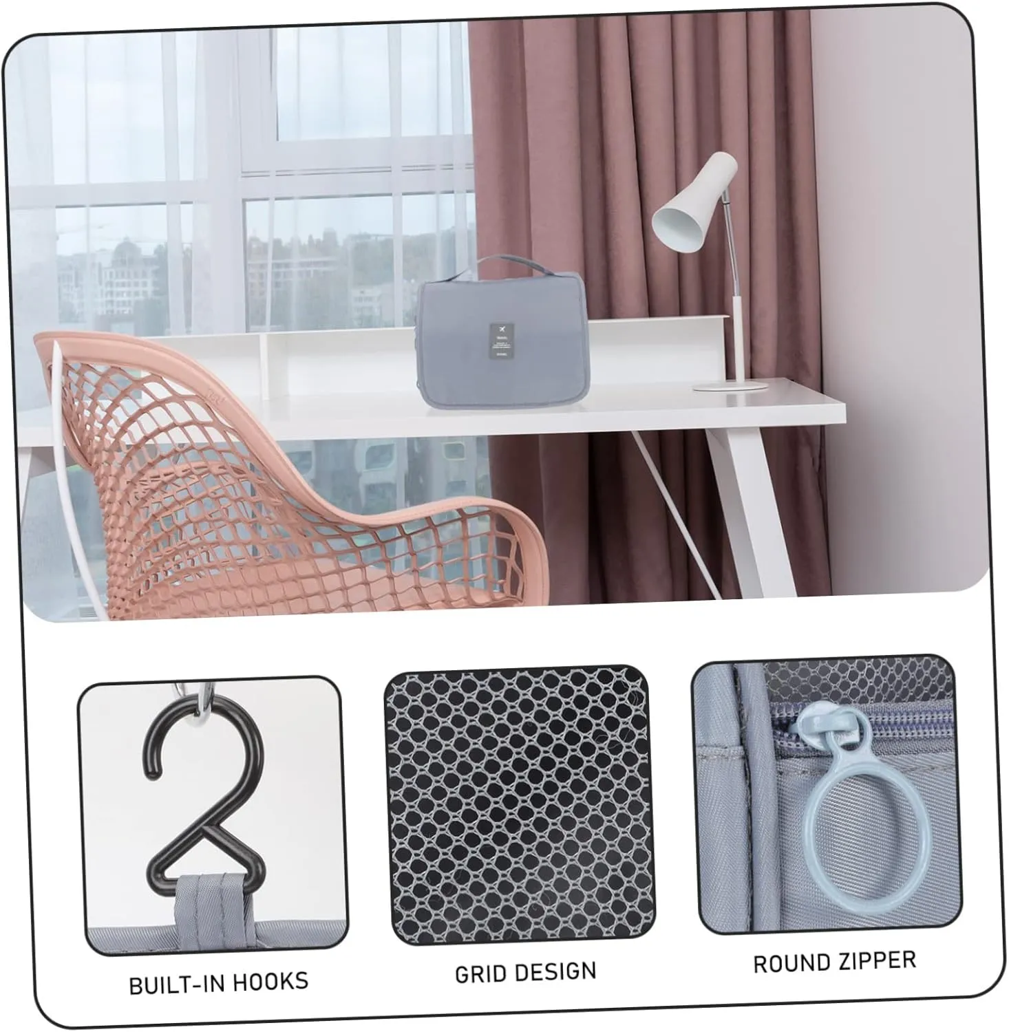 2pcs Hanging Toiletries Travel Storage Waterproof Portable Capacity Hook Wash Design Large Toiletry, Light Greyx3pcs, 40x24cmx3pcs