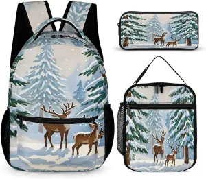 3-in-1 Backpack Lunch Bag Pencil Case Set, Lovely Fawn Print Adjustable Shoulder Straps,Spacious Storage – Perfect for Work & Travel