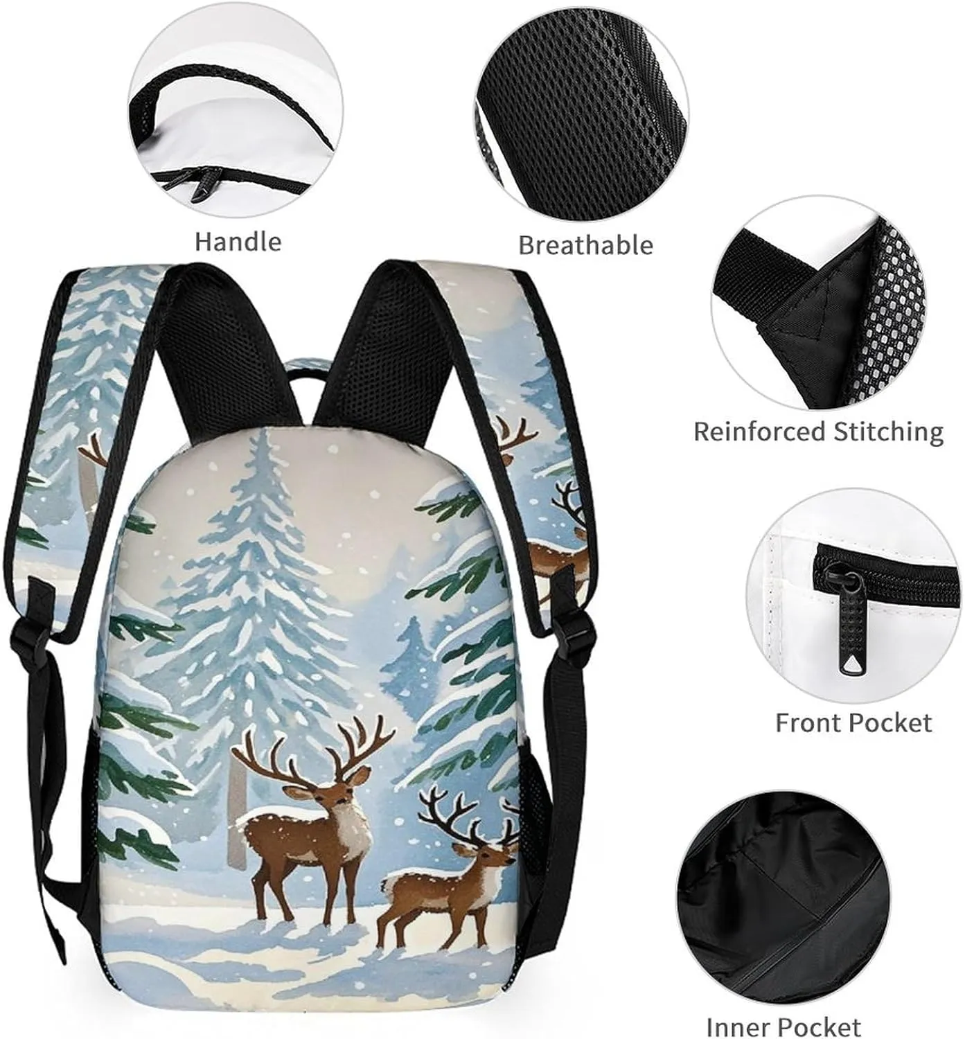 3-in-1 Backpack Lunch Bag Pencil Case Set, Lovely Fawn Print Adjustable Shoulder Straps,Spacious Storage – Perfect for Work & Travel