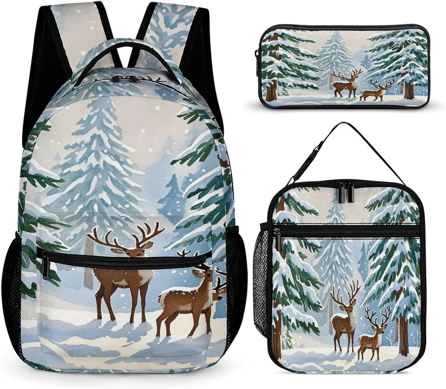 3-in-1 Backpack Lunch Bag Pencil Case Set, Lovely Fawn Print Adjustable Shoulder Straps,Spacious Storage – Perfect for Work & Travel