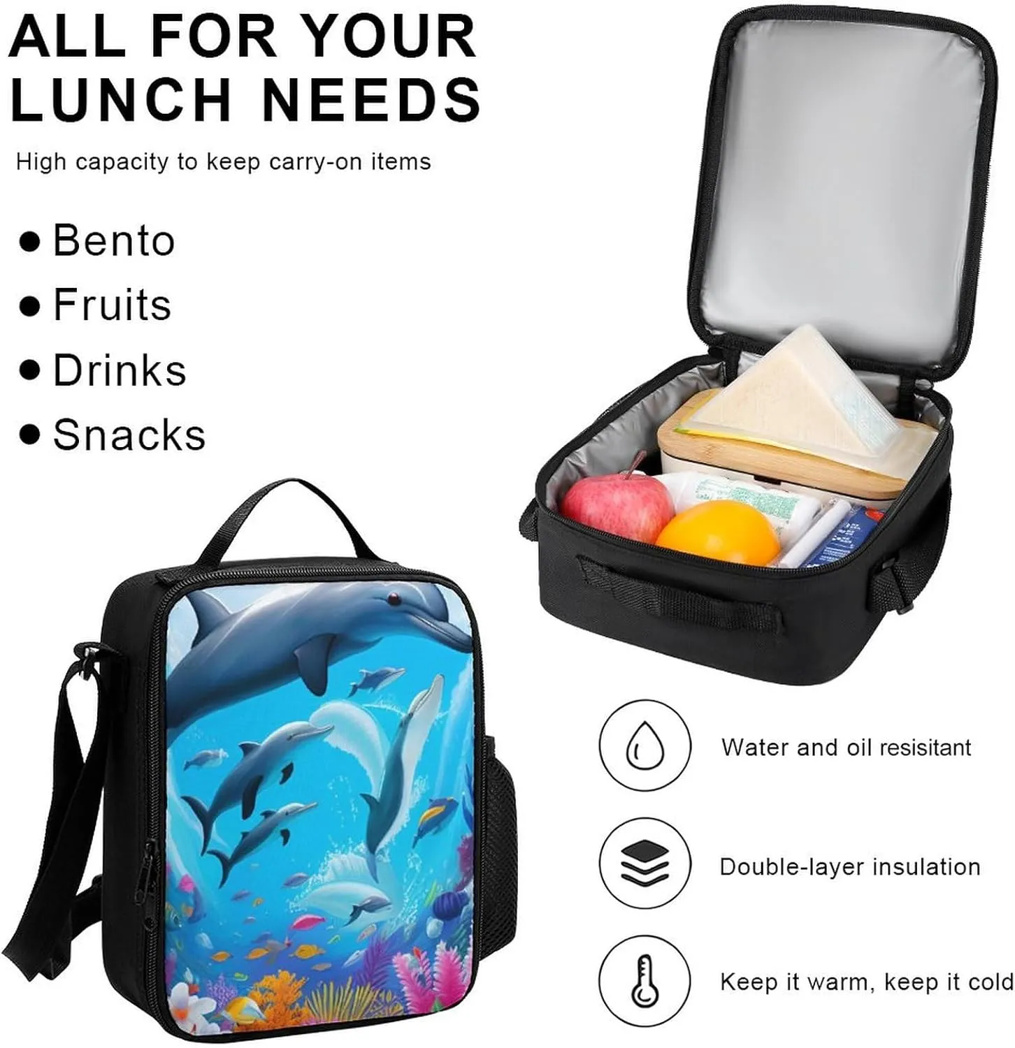 3 Pcs Daypack Dolphins Sea Underwater Beautiful Sea World Art Traveling & Camping Backpack Sets - Large Capacity Multipurpose Anti-Theft Carry On Bag for Adults