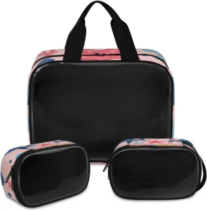 3 PCS Travel Makeup Bag Set Cute Fish Starfish Translucent Cosmetic Bags Portable Toiletry Bag for Women Makeup & Skincare Storage for Travel & Daily Use
