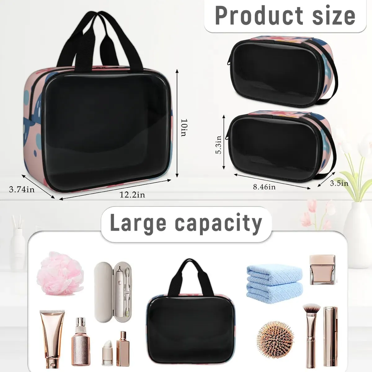 3 PCS Travel Makeup Bag Set Cute Fish Starfish Translucent Cosmetic Bags Portable Toiletry Bag for Women Makeup & Skincare Storage for Travel & Daily Use
