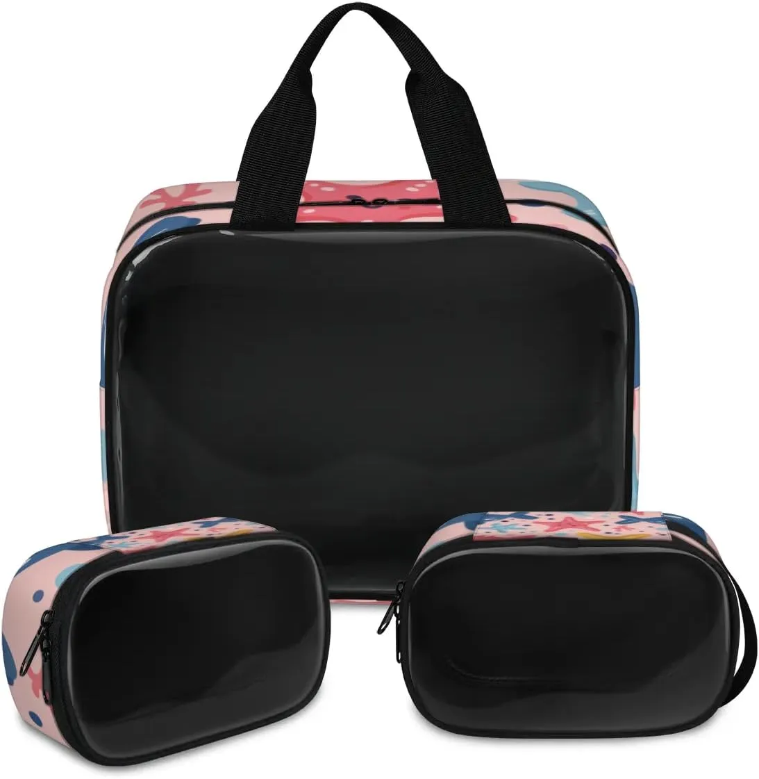 3 PCS Travel Makeup Bag Set Cute Fish Starfish Translucent Cosmetic Bags Portable Toiletry Bag for Women Makeup & Skincare Storage for Travel & Daily Use