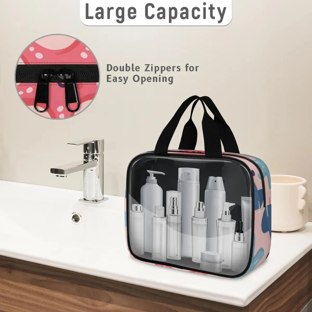 3 PCS Travel Makeup Bag Set Cute Fish Starfish Translucent Cosmetic Bags Portable Toiletry Bag for Women Makeup & Skincare Storage for Travel & Daily Use