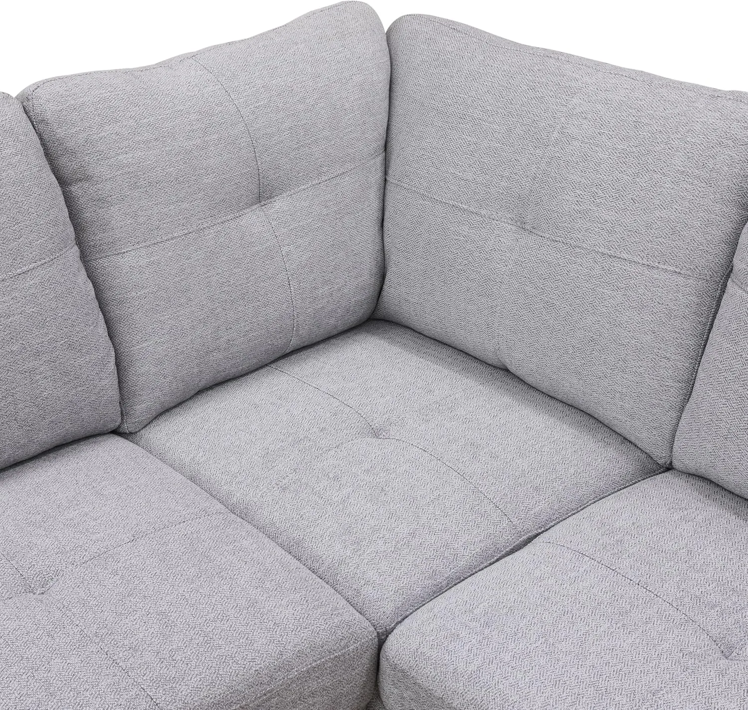 3-Piece L-Shaped Sectional Couches Sets with Storage Ottoman and Chaise Lounge for Living Room, Linen Modular Upholstered Sofas with Right Armrest, Foldable Console, Cup Holder (Grey White)