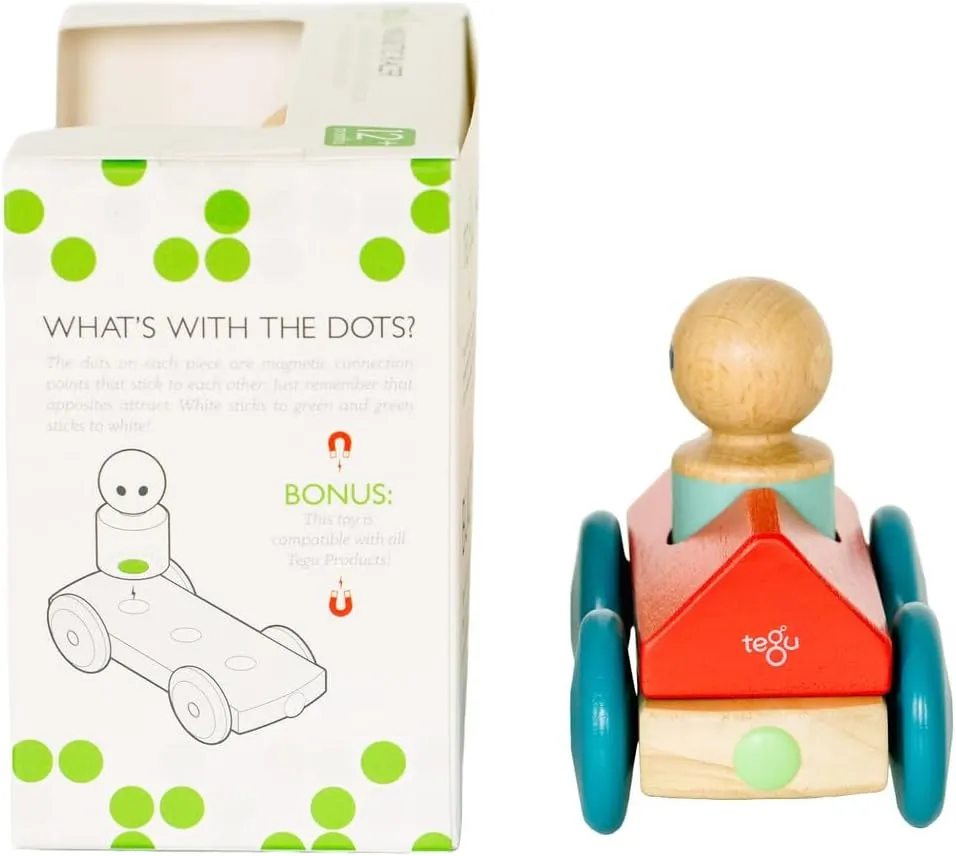 3 Piece Tegu Magnetic Racer Building Block Set, Poppy