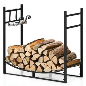 33 Inch Firewood Rack with Removable Kindling Holder Steel Fireplace Wood - Colo